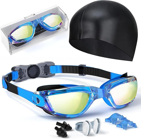 Kids Swim Goggles, Swimming Goggles for Kids Toddlers 3-14 with Swim Cap, Nose Clip, Nose Bridge, Ear Plugs-StrideForce Fitness