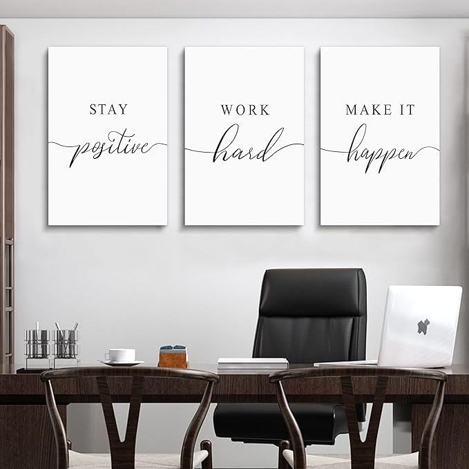 Framed Canvas Wall Art Positive Quotes, Office Wall Art Decor, White Large Poster, Positive Motivational Set of 3 Prints, Inspirational Wall Art (G-3pcs,20x30inchx3pcs)-StrideForce Fitness