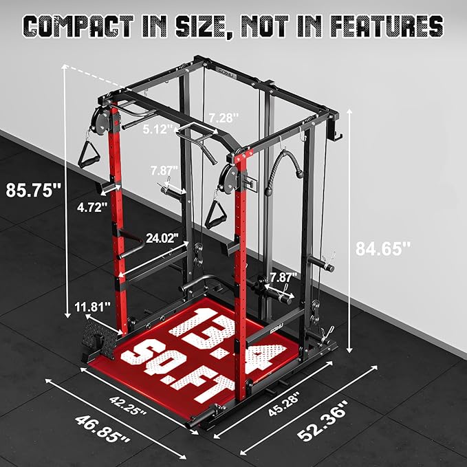R1-V4 Power Cage Rack, 2000LB Squat Rack with Cable Crossover System, Multi-Function Weight Cage, Home Gym Workout Machine with More Training Attachments-StrideForce Fitness