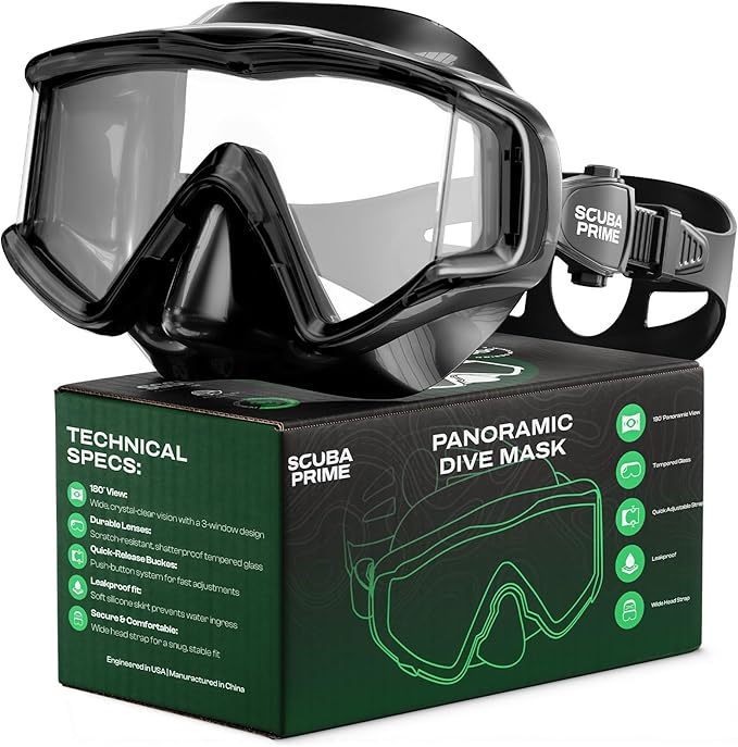 Pano 3 Scuba Diving Mask, Tempered Glass Snorkel Mask Three-Window Scuba Mask No-Leak Dive Mask Silicone Skirt Diving Mask for Snorkeling and Scuba Use-StrideForce Fitness
