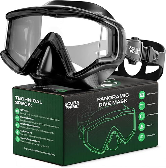 Pano 3 Scuba Diving Mask, Tempered Glass Snorkel Mask Three-Window Scuba Mask No-Leak Dive Mask Silicone Skirt Diving Mask for Snorkeling and Scuba Use-StrideForce Fitness