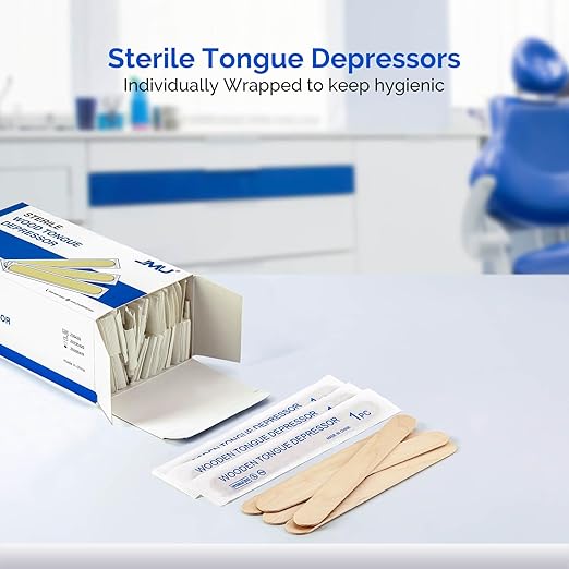 JMU Tongue Depressors Sterile 100 Count, 6" Tongue Depressors Wood Individually Wrapped for Medical Popsicle Crafts