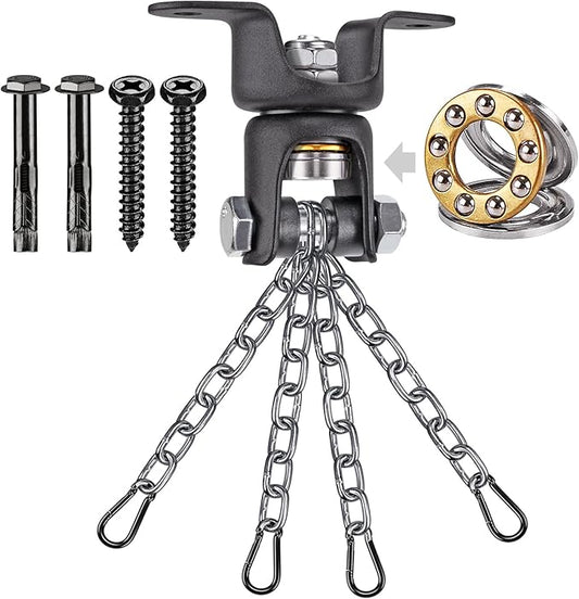 BeneLabel Heavy Duty Boxing Punching Bag Hanger with Chain, 800 LB Capacity, 360° Rotation Wood Beam Holder with 4 Chains and 4 Carabiners, 2 Wood Screws for Wooden Sets