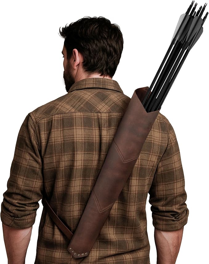 Back Arrow Archery Quiver, Vintage Holder for Shooting Practice, Training, Full Grain Leather, Handmade Archer Accessories, Bourbon Brown-StrideForce Fitness