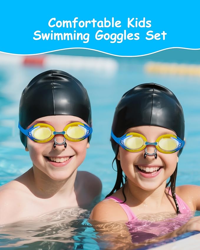 Kids Swim Goggles, Anti-fog and UV Protection with Swim Cap for Age 3-15 Youth Boys Girls Toddler-StrideForce Fitness