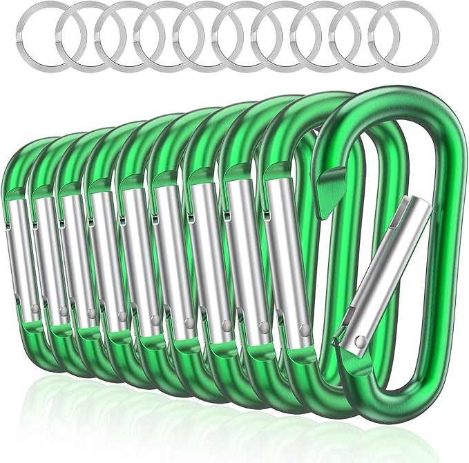 sprookber 3" Aluminum Carabiner D Ring, Caribeener Clips, Spring Snap Hook for Keychain Clip, Set of 10-StrideForce Fitness
