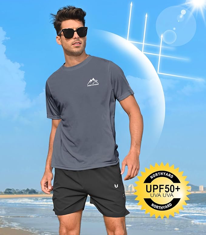 NORTHYARD Men's UPF 50+ Sun Protection Shirts Swim SPF UV Quick Dry Short Sleeve T-Shirts for Athletic Fishing Rash Guard-StrideForce Fitness