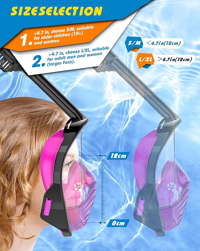 QingSong Full Face Snorkel Mask for Adults, Snorkeling Gear with Camera Mount, 180 Degree Panoramic View Snorkel Set Anti-Fog Anti-Leak-StrideForce Fitness