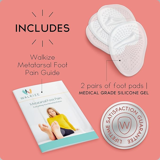Walkize Metatarsal Pads Women | Heel Inserts for Women | Ball of Foot Cushions (2 Pairs Foot Pads) All Day Pain Relief and Comfort One Size Fits Shoe Inserts (Clear)-StrideForce Fitness