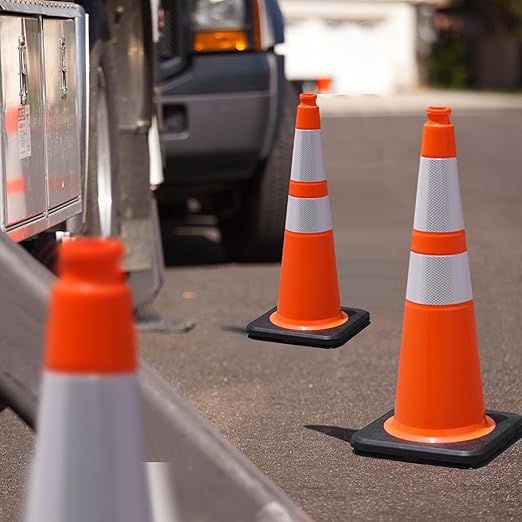 OrangeStar 28 Inch Orange Traffic Cones 8-Pack, Heavy Duty PVC Safety Cones with 2 Reflective Collars, Weighted Base for Highway, Roadwork, Construction, Warehouse Safety, Parking Lots-StrideForce Fitness