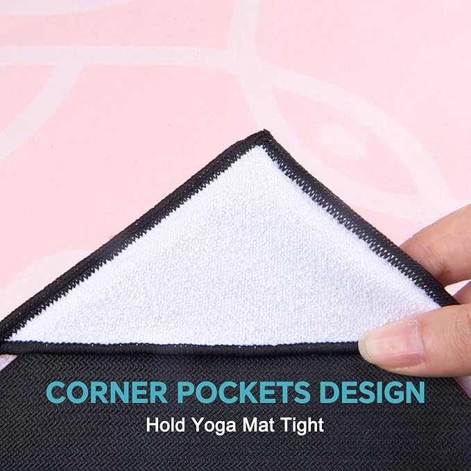 QiyI Yoga Mat Towel with Corner Pockets, Non Slip Sweat Absorbent Hot Yoga Towels, Soft Yoga Blankets with Travel Bag, Skidless Mat Cover for Workout, Gym, Fitness - 70"x26", Dreamy Pink Mandala-StrideForce Fitness