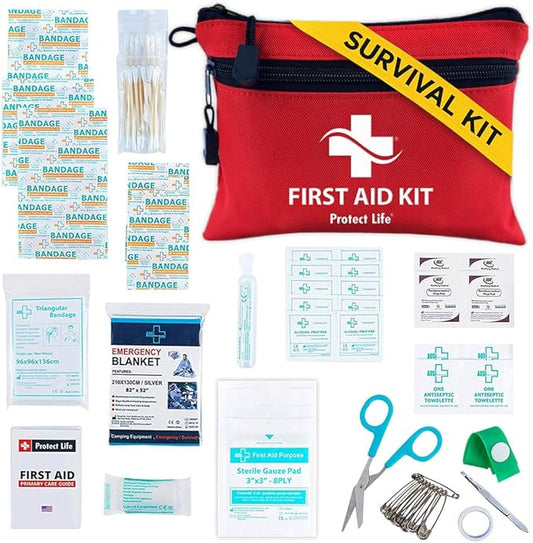 Protect Life Survival First Aid Kit for Home/Business, Camping Survival Kits | Mini Travel First Aid Kit | Camping Equipment | Small Kits for Car | Outdoor Emergency Survivals Pack - 100pcs-StrideForce Fitness