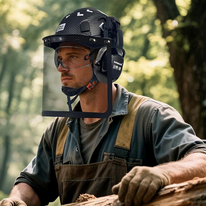 Forestry Safety Helmet with Build-in Visor Mesh Face Shield Ear Muffs 4 in 1 Chainsaw Safety Hard Hats-StrideForce Fitness