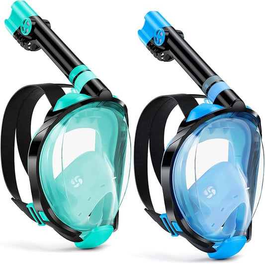 W WSTOO Full Face Snorkel Mask Adults,Suitable for Beginners Dry Top Snorkeling Gear,Can Your Mouth or Nose to Breathe,180 Degrees Panoramic View,Anti-Fog Anti-Leak,Summer Travel and Vacationing Gifts-StrideForce Fitness