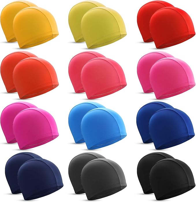 Bonuci 24 Pieces Cloth Elastic Swim Cap Bulk Comfortable Fabric Swimming Hat Elasticity Swimming Pool Cap Lightweight Bathing Caps for Women Men Kids Unisex, Not Waterproof-StrideForce Fitness