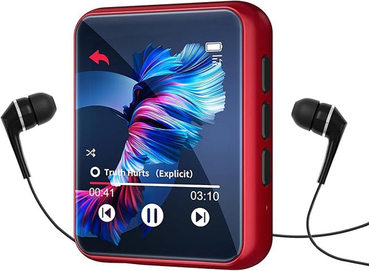 MP3 Player Bluetooth 5.3 Full Touch Screen Color Screen Mini MP3 Player, HiFi Lossless Music Player with Speakers, FM Radio, Recording, Support up to 128GB (red)-StrideForce Fitness