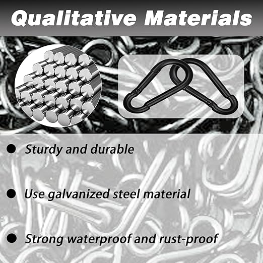 50 PCS 3'' Spring Snap Hook Carabiner, M8 5/16 Inch Galvanized Black Steel Carabiner Clip, 500LBS Holding Capacity Quick Link Clip Keychain for Hammock Dog Leash & Camping Gym-StrideForce Fitness