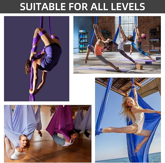 PRIOR FITNESS Aerial Silks Kit Colorful 9/15/20 Yards 40D Nylon Fabric Hammock Set With Hardware & Guide for All Levels Of Aerial Yoga Practice and Acrobatic Flying For Adults Aerial silk-StrideForce Fitness