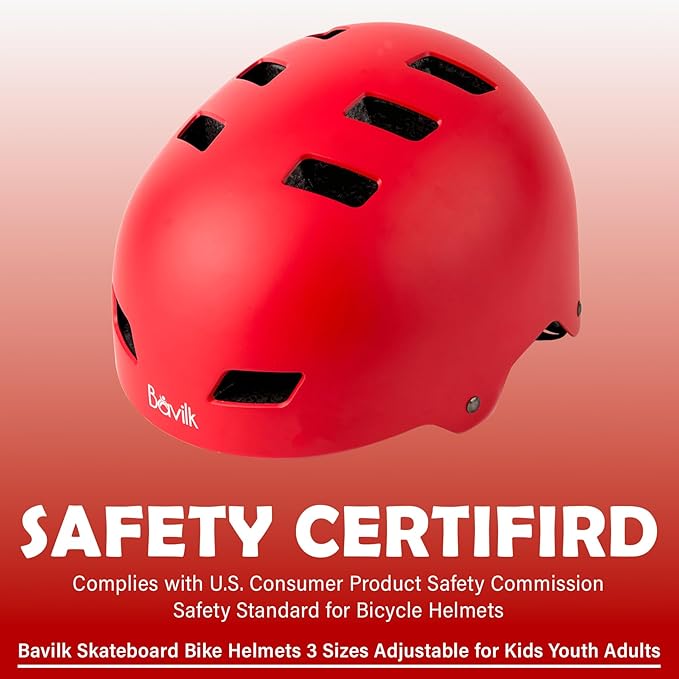 Bike Helmet 3 Sizes for Teenager Kids Youth Adults,Bavilk Skateboard Helmet Adjustable Multi-Sport Bicycle Cycling Scooter Roller Skate Inline Skating Rollerblading for Girls Boys Women Men Teen-StrideForce Fitness