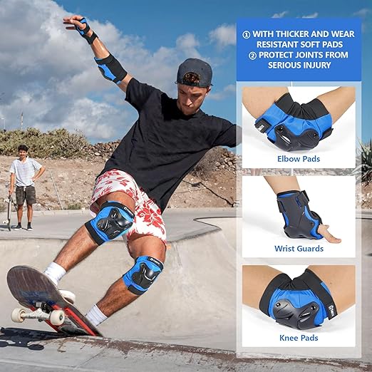 Skating Protective Gear Kids Knee and Elbow Pads Wrist Guards for Roller Skating Skateboarding, Skate Pads Kids Knee Pads Blue-StrideForce Fitness