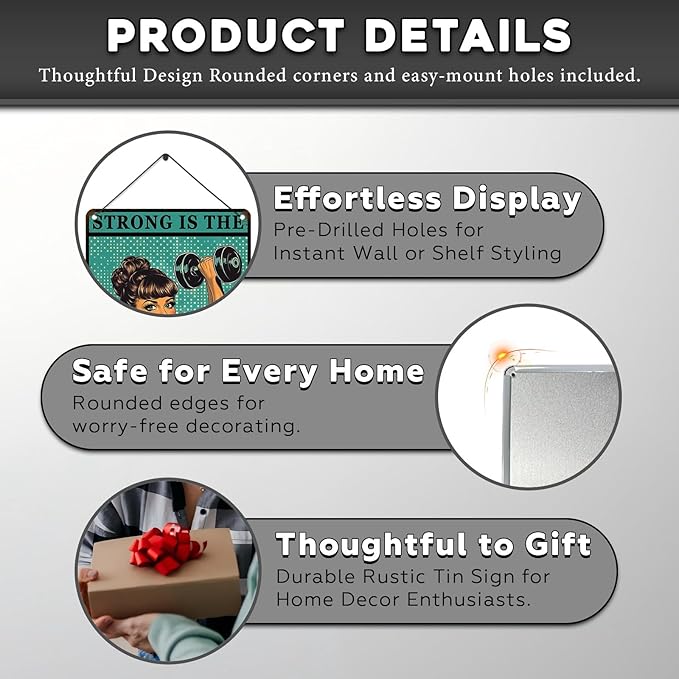 Gym Room Sign Weightlifting Metal Poster Strong Is The New Pretty Motivational Sign for Gym Workout for Home Fitness 12 * 8inch-StrideForce Fitness