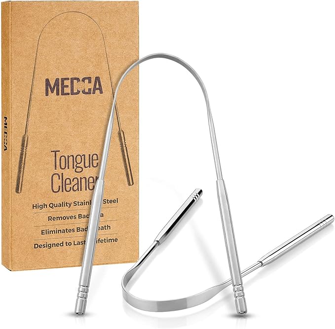 Tongue Scrapers - Pack of 2 - Stainless Steel Tongue Cleaners Brush for Help Getting Rid of Bad Breath & Bacteria - Food Scraper to Keeps Mouth & Teeth Healthy and Clean - Essential Dental Hygiene Kit
