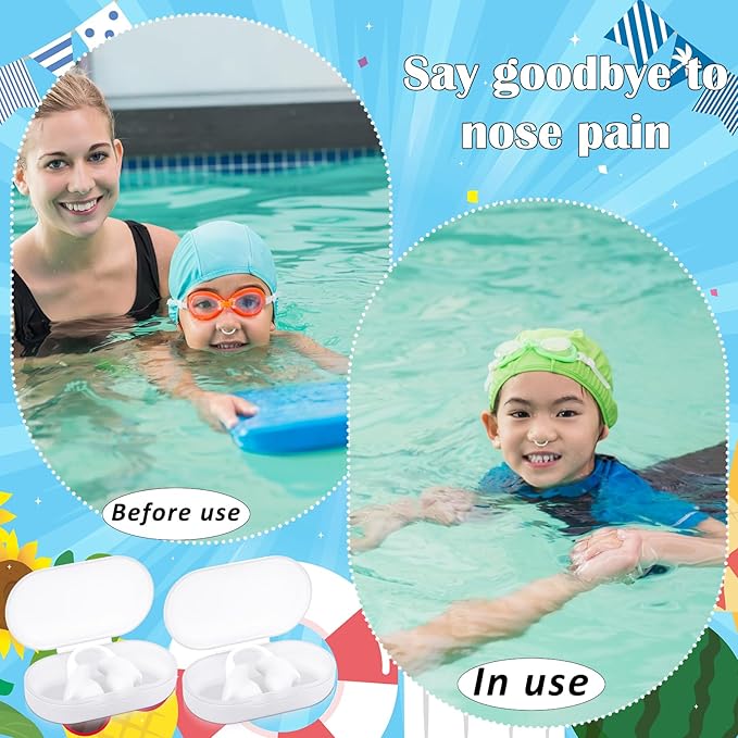 Soulchen 2 Pcs Swimming Nose Plugs Silicone Waterproof Painless Swim Nose Clip with Storage Box for Adults Kids Men Women Beginners-StrideForce Fitness