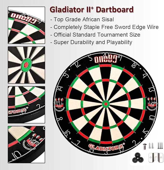 Gladiator Dartboard with Top-Grade African Sisal and Sword Edge Staple Free Wire Spider for Maximum Scoring Potential and Less Bounce Outs-StrideForce Fitness