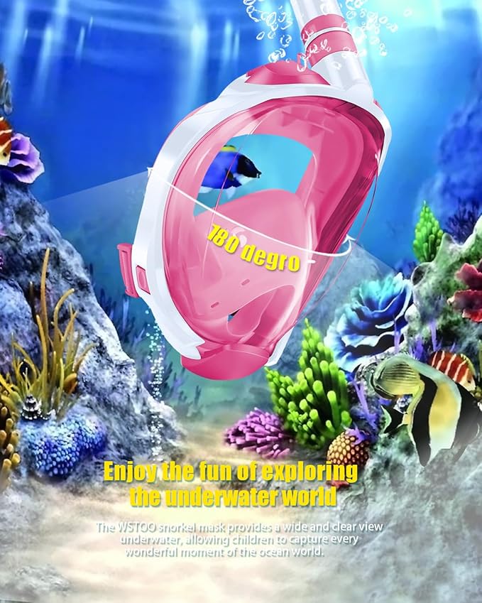 W WSTOO Kids Full Face Snorkel Masks,Suitable for Beginners Dry Top Snorkeling Gear,Can Your Mouth or Nose to Breathe,180 Degrees Panoramic View,Anti-Fog Anti-Leak,Summer Travel and Vacationing Gifts-StrideForce Fitness