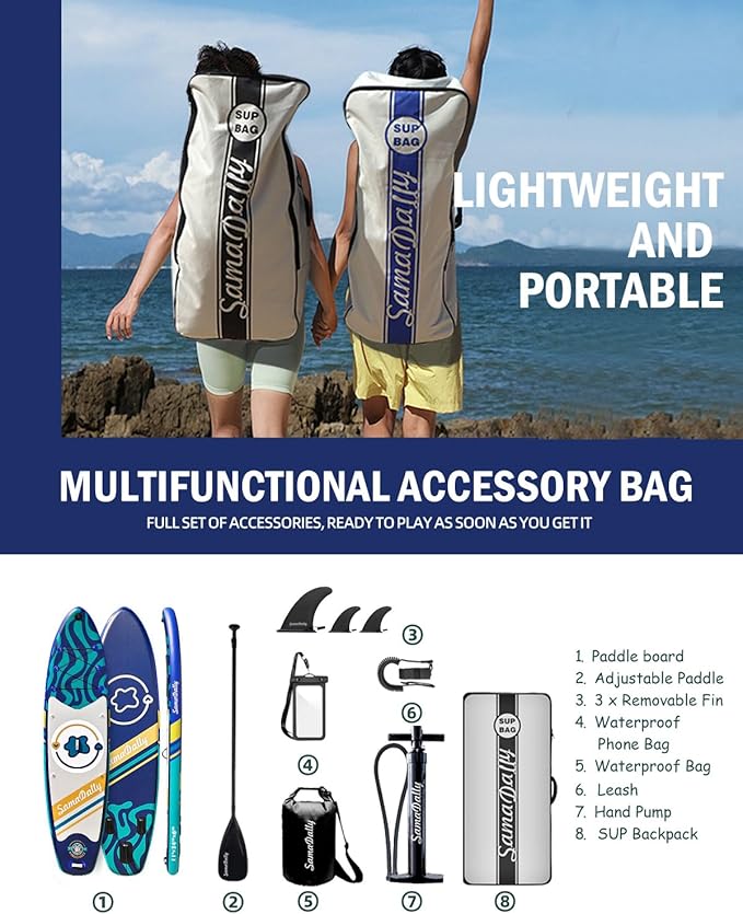 11'Stand Up Paddle Boards Surf Control with Premium SUP Board Accessories Backpack & Removable Fins, 34" Wide Inflatable Paddle Boards of All Skill Levels-StrideForce Fitness