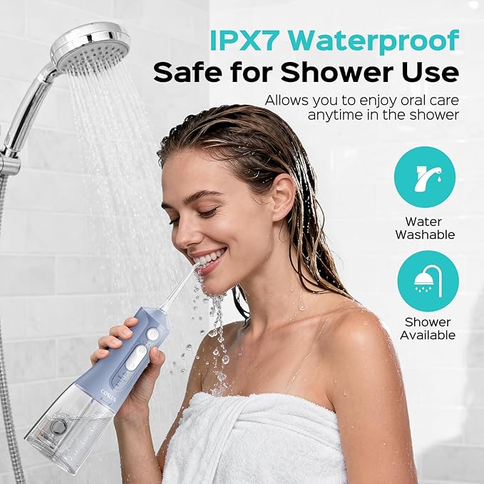 COSLUS Portable Water Flosser for Teeth: 3 Modes & 6 Pressure Settings with Jet Mode Water Dental Pick for Orthodontic, Braces, Sensitive Gums, Compact for Travel, 300ML for Multiple Users, Blue C51