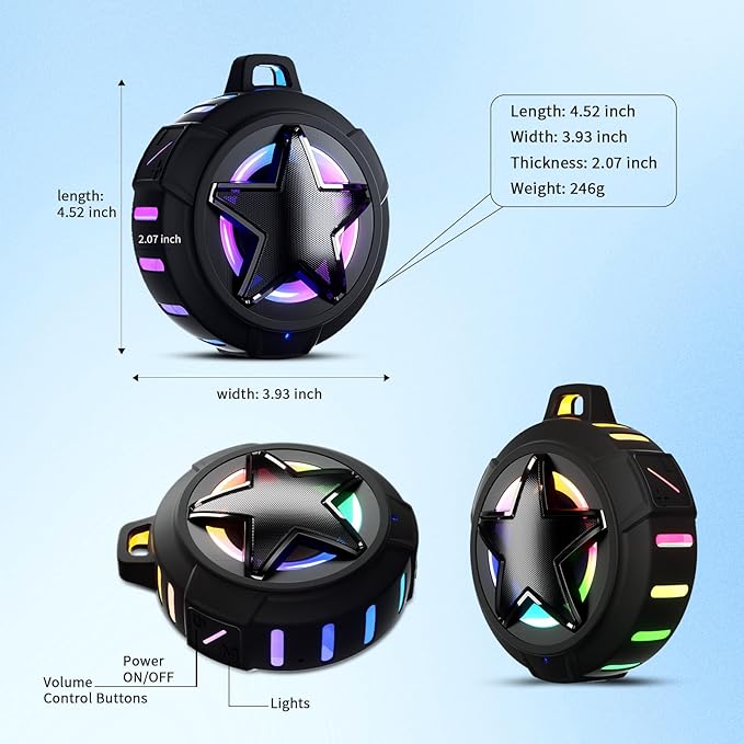 EBODA Bluetooth Shower Speaker, IP67 Waterproof Portable Speakers, Floating, TF Card, Small Outdoor Speaker with LED Light, True Wireless Stereo for Bike, Beach, Paddle Board, Kayak, Gifts-StrideForce Fitness