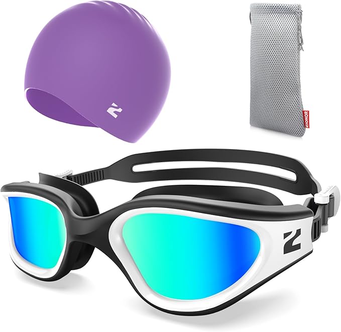 ZIONOR G1 Lite Swim Goggles with Swim Cap Comfortable Anti-fog Swimming Goggles Cap Set for Adult Men Women-StrideForce Fitness