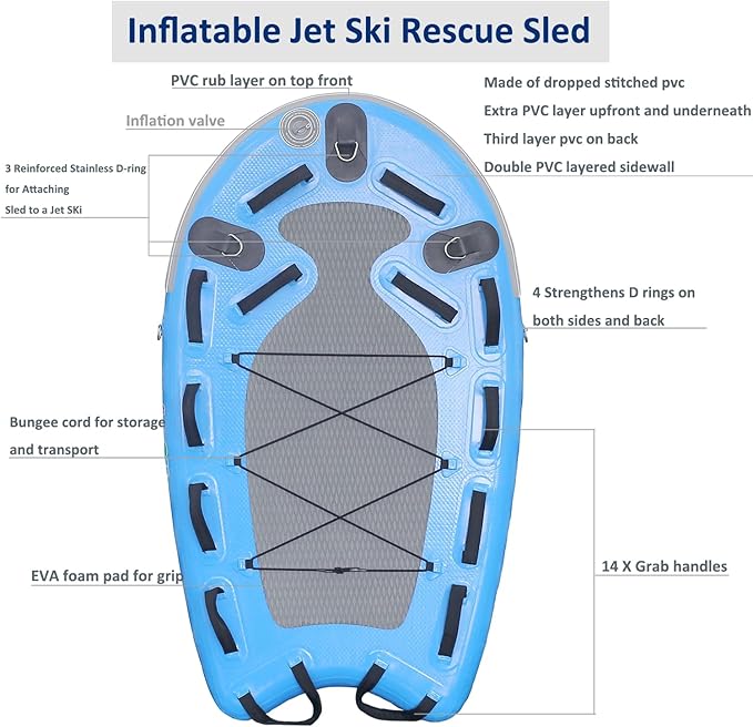 SAYOK Large Inflatable Sled Water Floating Mat Jet Ski Sled Board for Professional Emergency Rescue, Big Wave Surfing-StrideForce Fitness
