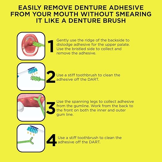 V4 Hard Plastic Denture Brush - Denture Gel Adhesive Remover - Remove Denture Gel Adhesive from Mouth & Gums, Oral Hygiene Products, Scraper w/Textured Grip and Rigid Bristles