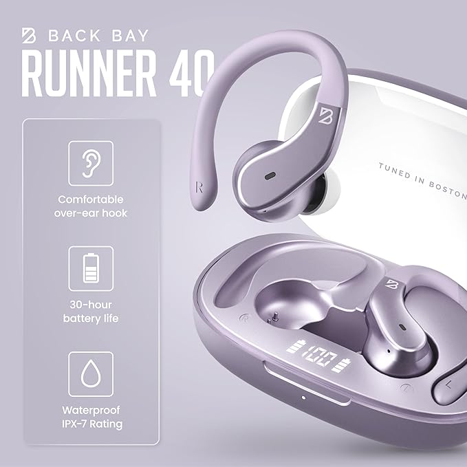 Back Bay Audio - Runner's Wireless Earbuds Bluetooth Headphones for Sports, Hook Over The Ear Buds, Deep Bass, Wrap Around Earphones with Earhooks for Running, Workout Wireless Headphones for The Gym-StrideForce Fitness