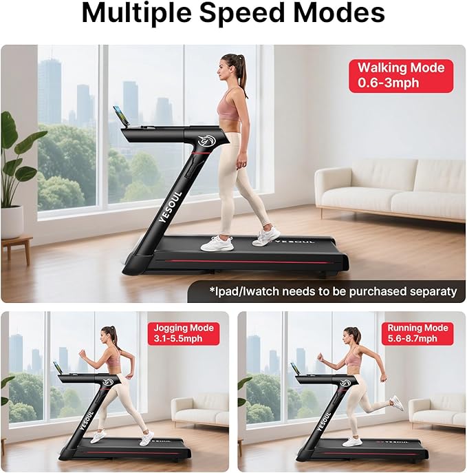 Yesoul Walking Treadmill for Seniors with Long Handrails – 4 Major Safety Protections, Emergency Stop Button, Treadmill for Home 300 lbs Capacity, Recovery Walking Machine with LED Display-StrideForce Fitness