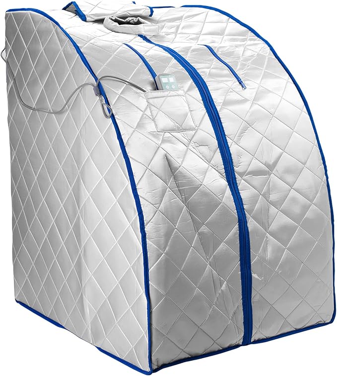 Infrared FAR IR Negative Ion Portable Indoor Personal Spa Sauna by Durherm with Air Ionizer, Heating Foot Pad and Chair, 30 Minutes Timer, Large, Silver-StrideForce Fitness