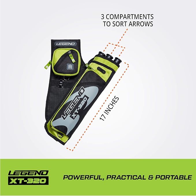 LEGEND XT320 Archery Quivers - Nylon Hip Quivers with 3 Arrow Tube Cases for Target Shooting - Adjustable Waist Belt, T-Slot, Storage Compartments for Accessories, Gear, Tools, Release Tab, Score Card-StrideForce Fitness