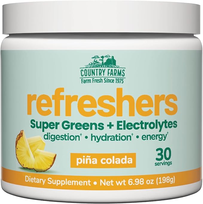 COUNTRY FARMS Refreshers, Super Greens and Electrolytes, Essential Minerals and Superfoods, Hydration Support, Promotes Natural Energy, with Fiber, Piña Colada, 30 Servings-StrideForce Fitness