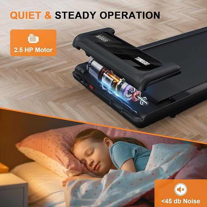 Walking Pad with Handle Bar, 2.5HP Treadmill with Handle, Portable Under Desk Treadmill for Home Office Use, Adjustable Incline, Large LED Display, Remote Control-StrideForce Fitness