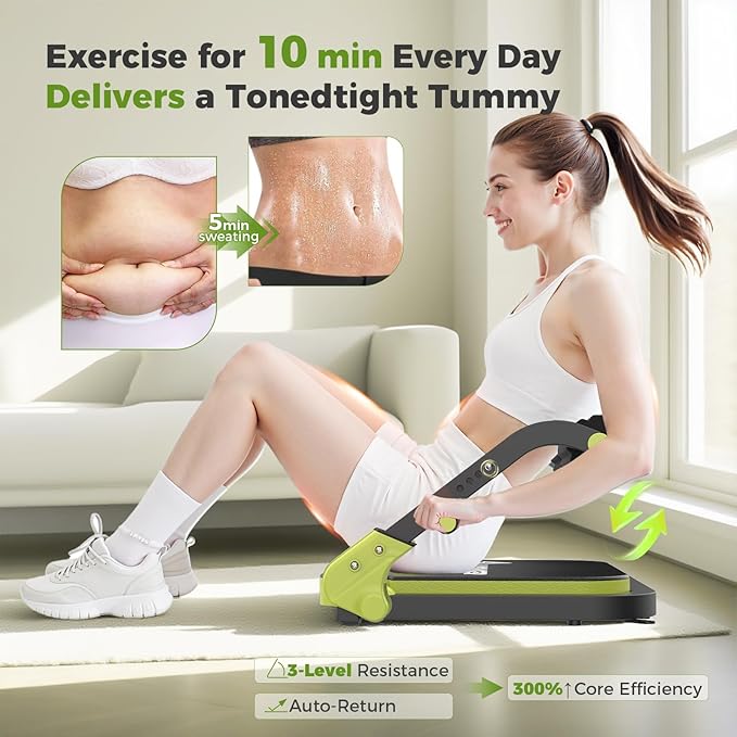 Ab Machine,Sit Up Exercise Equipment& Core Machine, Workout Equipment,Adjustable Ab Trainer with 3 Resistance Levels and Removable Auxiliary Handle,Home Gym Fitness Equipment for All Ages-StrideForce Fitness