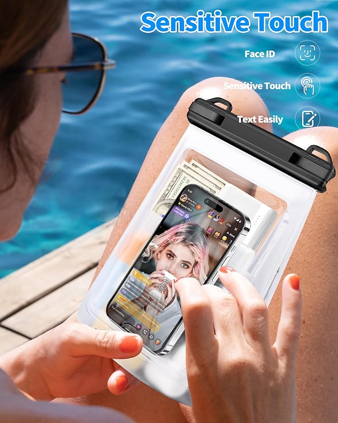 Large Waterproof Phone Pouch - [Oversized] [Floating] Waterproof Pouch for iPhone Galaxy Google and More, IPX8 Waterproof Dry Bag for Beach Vacation Belongings Black-StrideForce Fitness