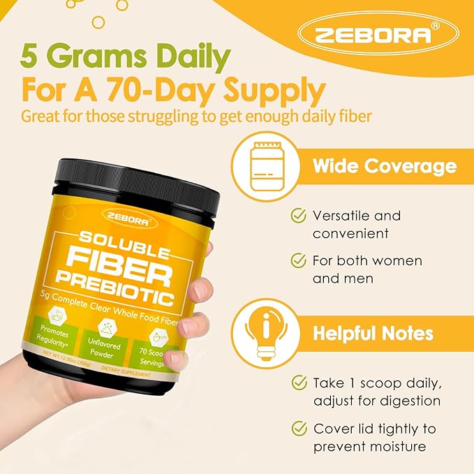 ZEBORA Fiber Supplement Powder, Soluble Prebiotic Fiber Powder Unflavored with Acacia for Digestive Health, Regularity and Hunger Control No Sugar Added, No Grit, Gluten Free, 70 Servings-StrideForce Fitness
