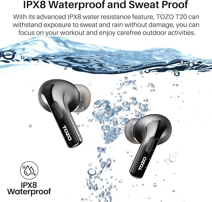 TOZO T20 Wireless Earbuds Bluetooth Headphones 48.5 Hrs Playtime with LED Digital Display, IPX8 Waterproof, Dual Mic Call Noise Cancelling 10mm Broad Range Speakers, 2025 Version-StrideForce Fitness