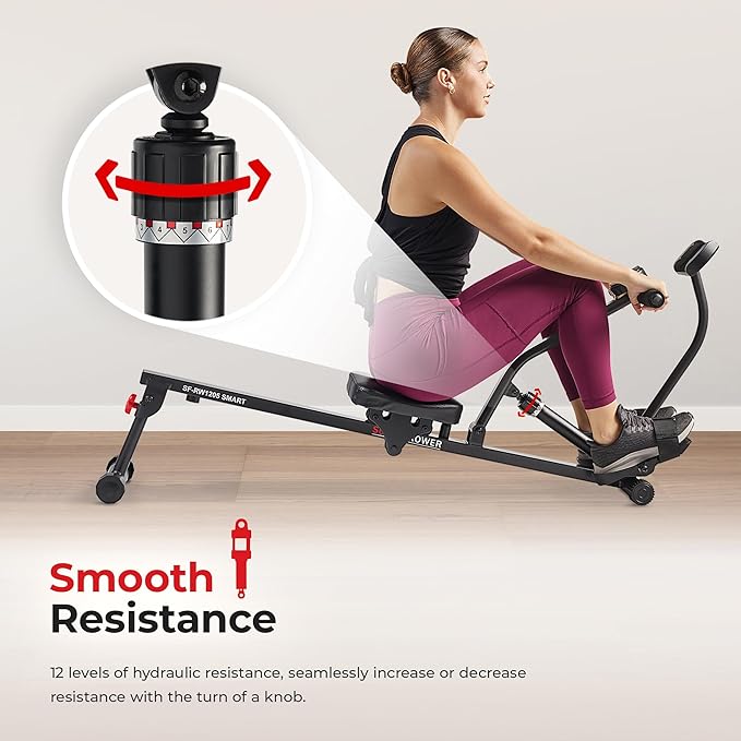 Sunny Health & Fitness Compact Adjustable Rowing Machine with 12 Levels of Resistance for Complete Body Workouts and Optional Free SunnyFit App Enhanced Connectivity-StrideForce Fitness