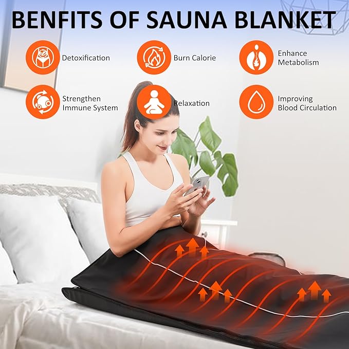 Sauna Blanket for Detoxification,Portable Blanket for Home Relaxation,Indoor Person PU Thermal Sauna for Body Recovery,86-158℉ Temp Range, 20-60 Minutes Timer,6.2ft×2.7ft-StrideForce Fitness