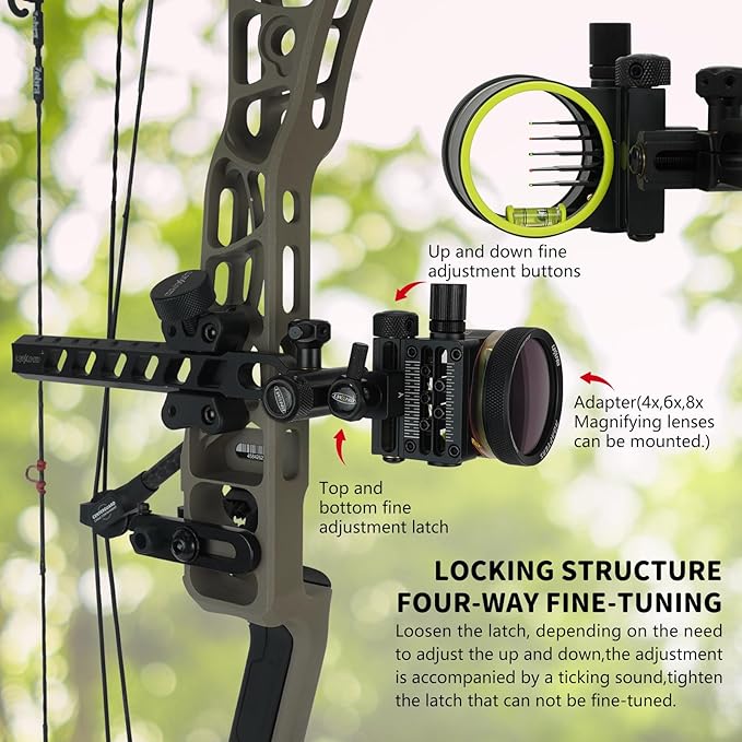 Archery 5-Pin Bow Sight - 0.019" Fiber, Brass Pin, Aluminum Machined - Right and Left Handed, with Hi-Vis Level for Archery, Hunting, Shooting-StrideForce Fitness