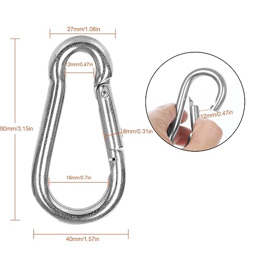 60 Pack M8 x 3-1/8inch Spring Snap Hooks Heavy Duty Carabiner Clips Galvanized Steel Quick Link Clip for Camping Hiking Traveling Outdoor Swing Gym, 500Lbs Capacity1-StrideForce Fitness