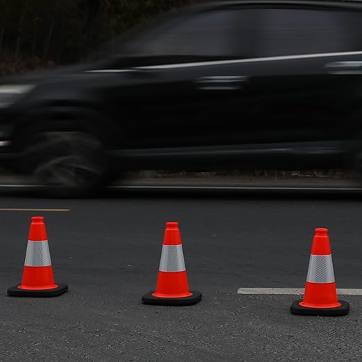 OrangeStar 12" Traffic Cones 4-Pack, Orange Safety Cones with Reflective Collar & Heavy Duty Base for Driving Practice, Parking Lots, Roadwork, Construction | Indoor & Outdoor Use-StrideForce Fitness